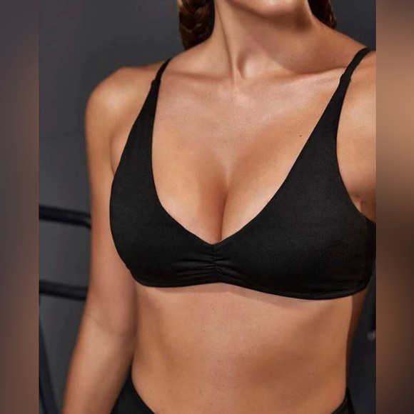SHEIN Black Yoga Solid Ruched Sports Bra Size Small (4) Brand New - Picture 3 of 4